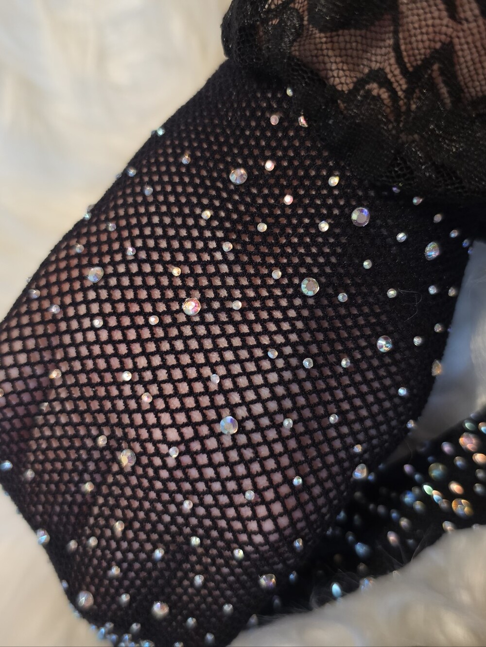 NWOT Fishnet Rhinestone Over-the-Knee Socks - Picture 3 of 3